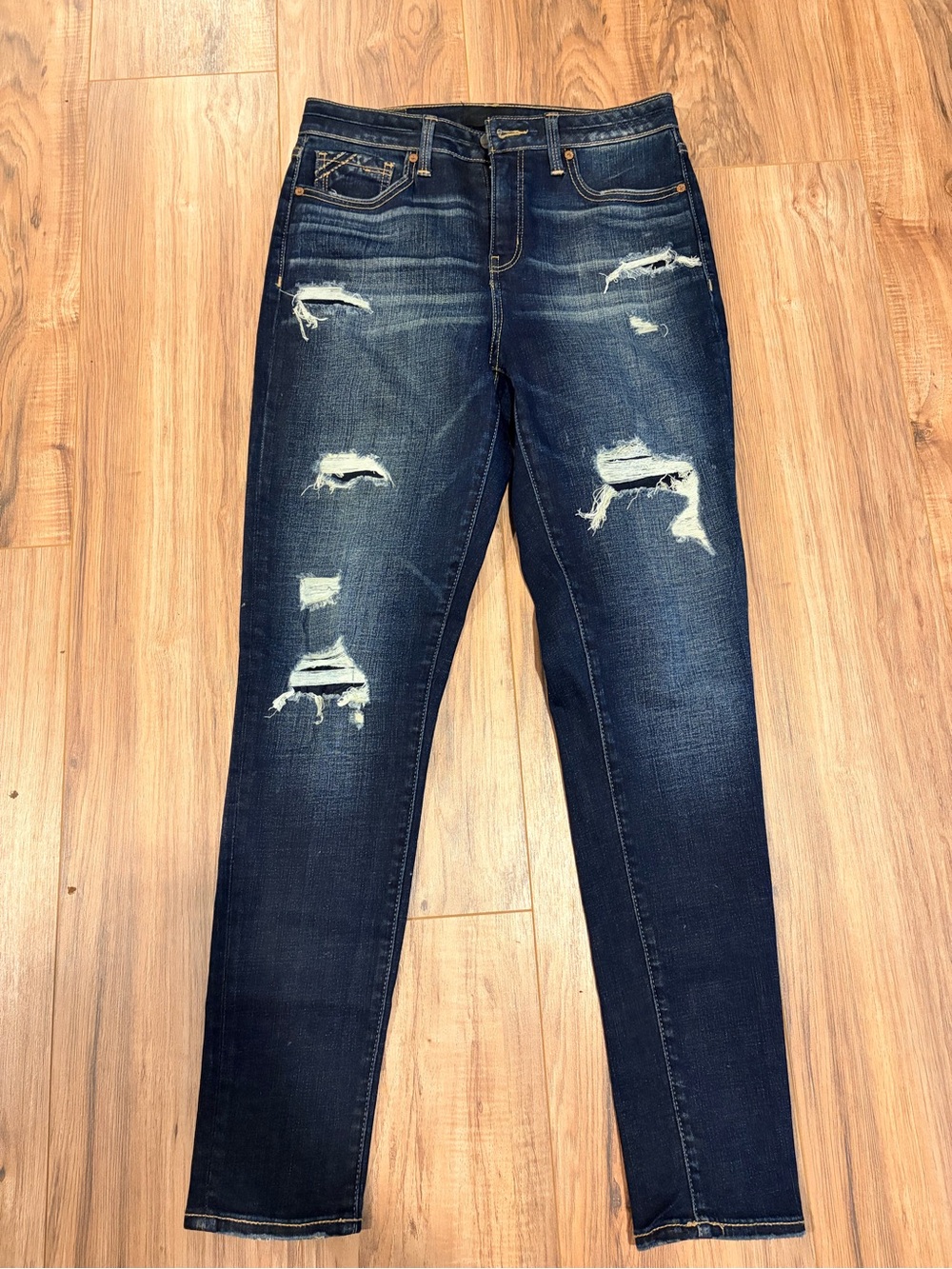 BKE Women’s Dark Wash Blue Denim Skinny Ankle Jeans Distressed Stretch Size 27